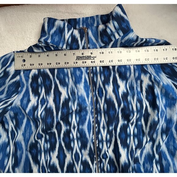 Zenergy By Chico's Womens Blue Ikat Zip Front Jacket Size 3 Stretch 3/4 Sleeve - Picture 6 of 8